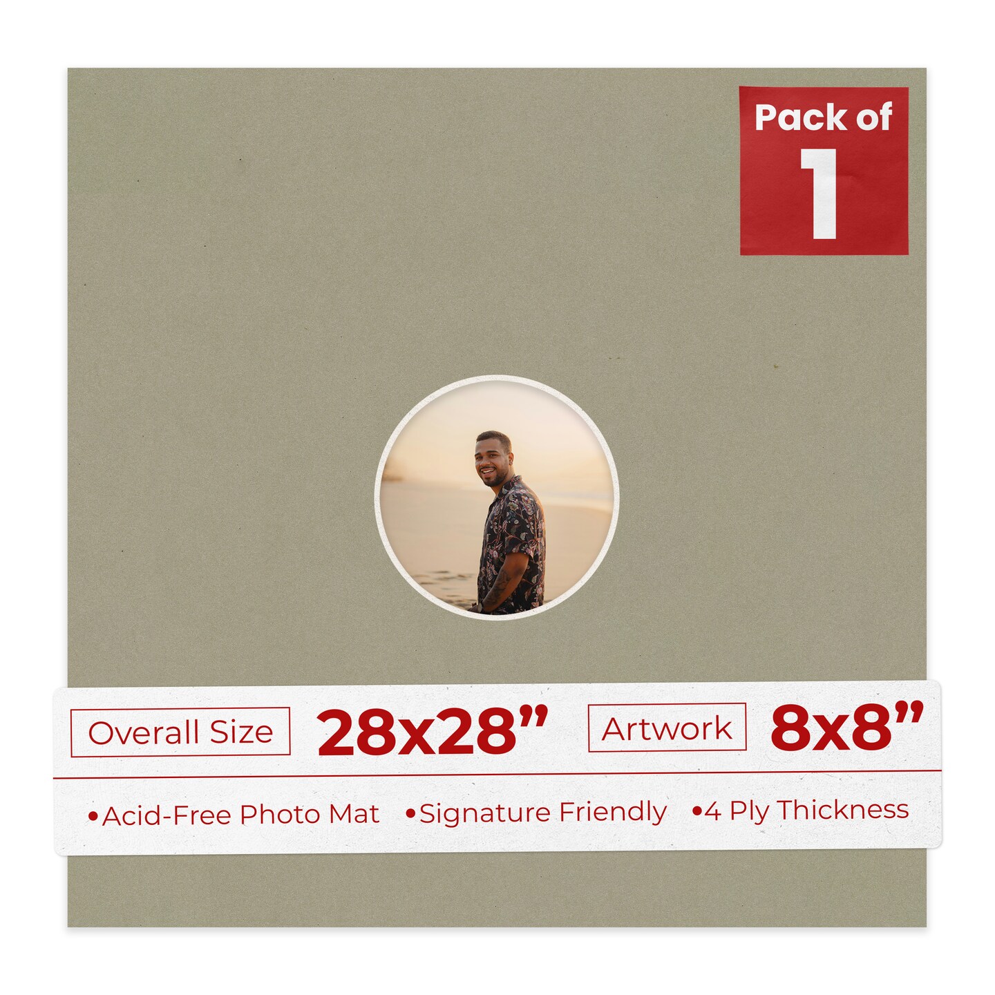Umber Green Mat Board for 28x28 Frames - Circle Opening for 8x8 Photos ...