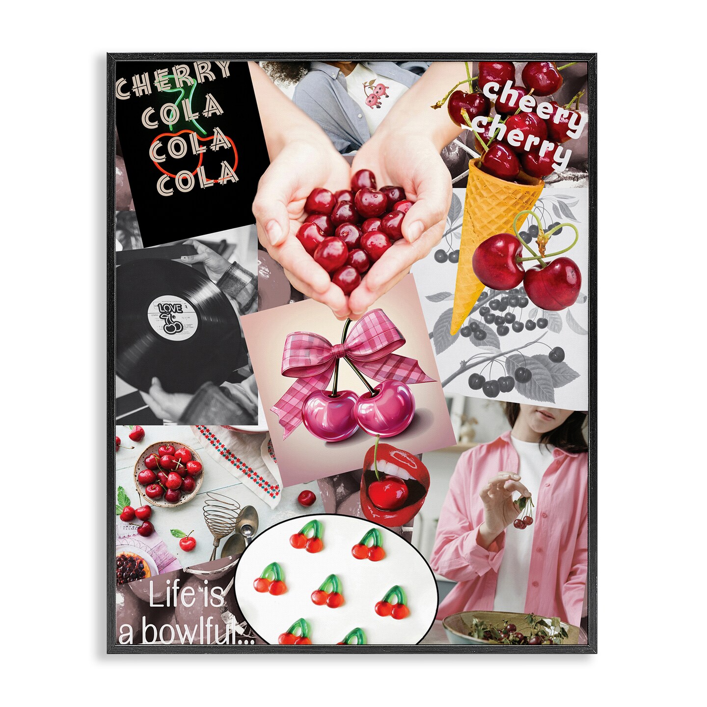 Stupell Industries Retro Cherry Mood Board Framed Giclee, design by Grotto Studios