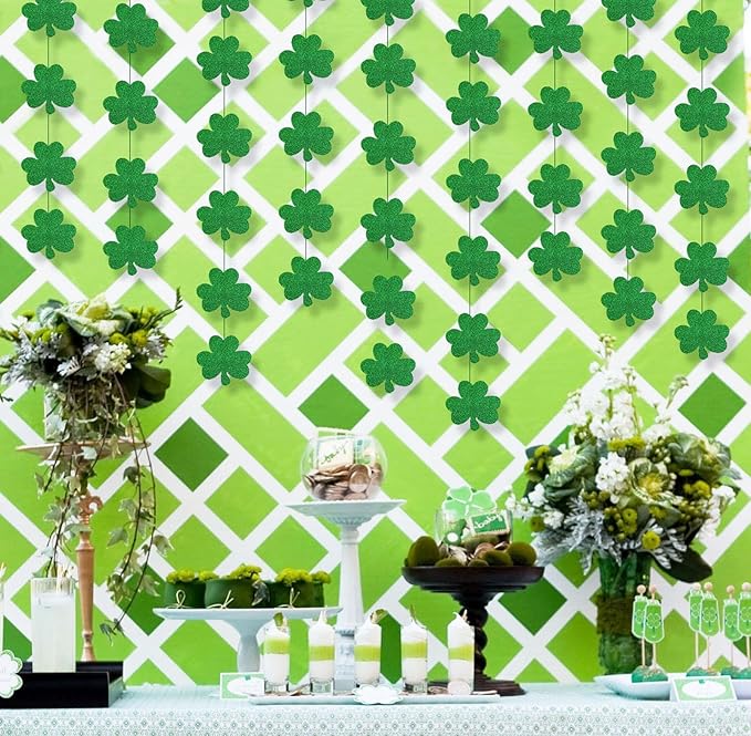 12PCS St. Patrick’s Day Shamrock Decorations - Lucky One Birthday Hanging Garland Irish Party Ornaments