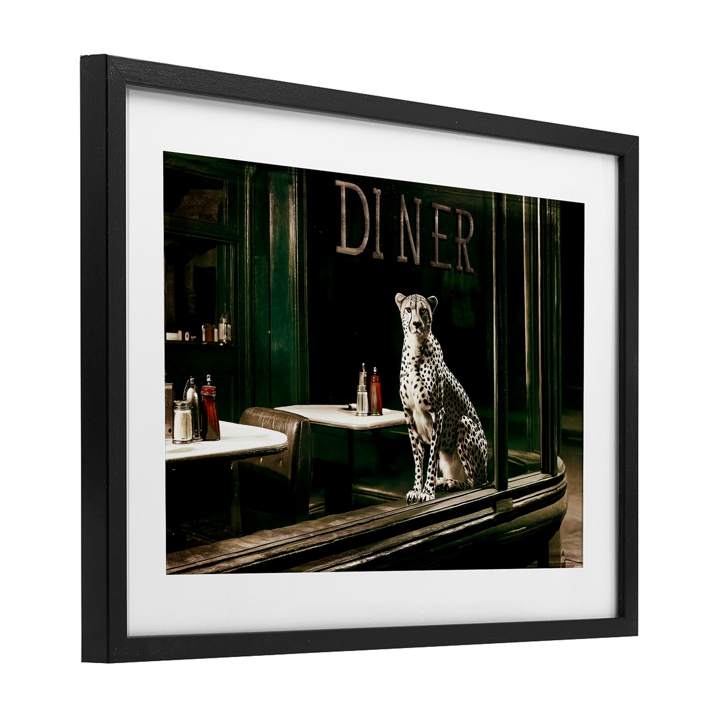 Stupell Industries Diner Sentry Leopard Framed Print Under Glass, design by Annabelle Hall