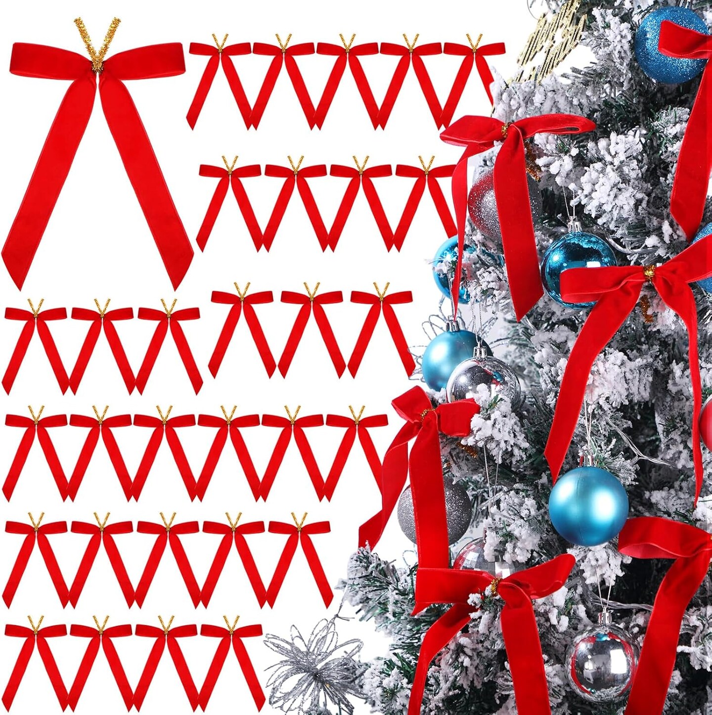 30 Pcs 6 x 8 Inches Velvet Christmas Bow, Rustic Crafts Gift Bows for Christmas Tree, Christmas Garland, Large Gifts, Parties, Indoor or Outdoor Christmas Decorations(Red)