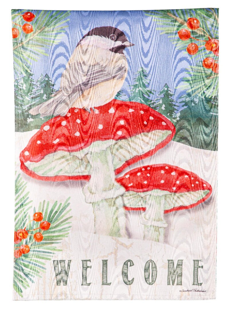 Chickadee and Winter Welcome Garden Flag 2 Sided