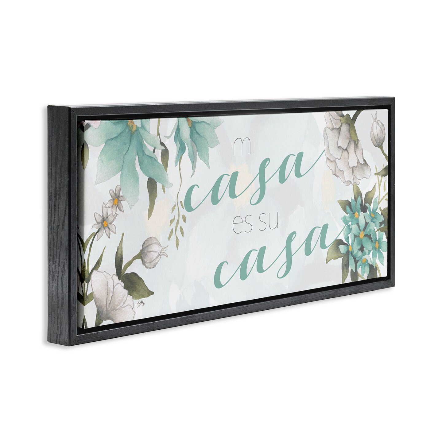 Stupell Industries Mi Casa Su Casa Flores Framed Floater Canvas Wall Art