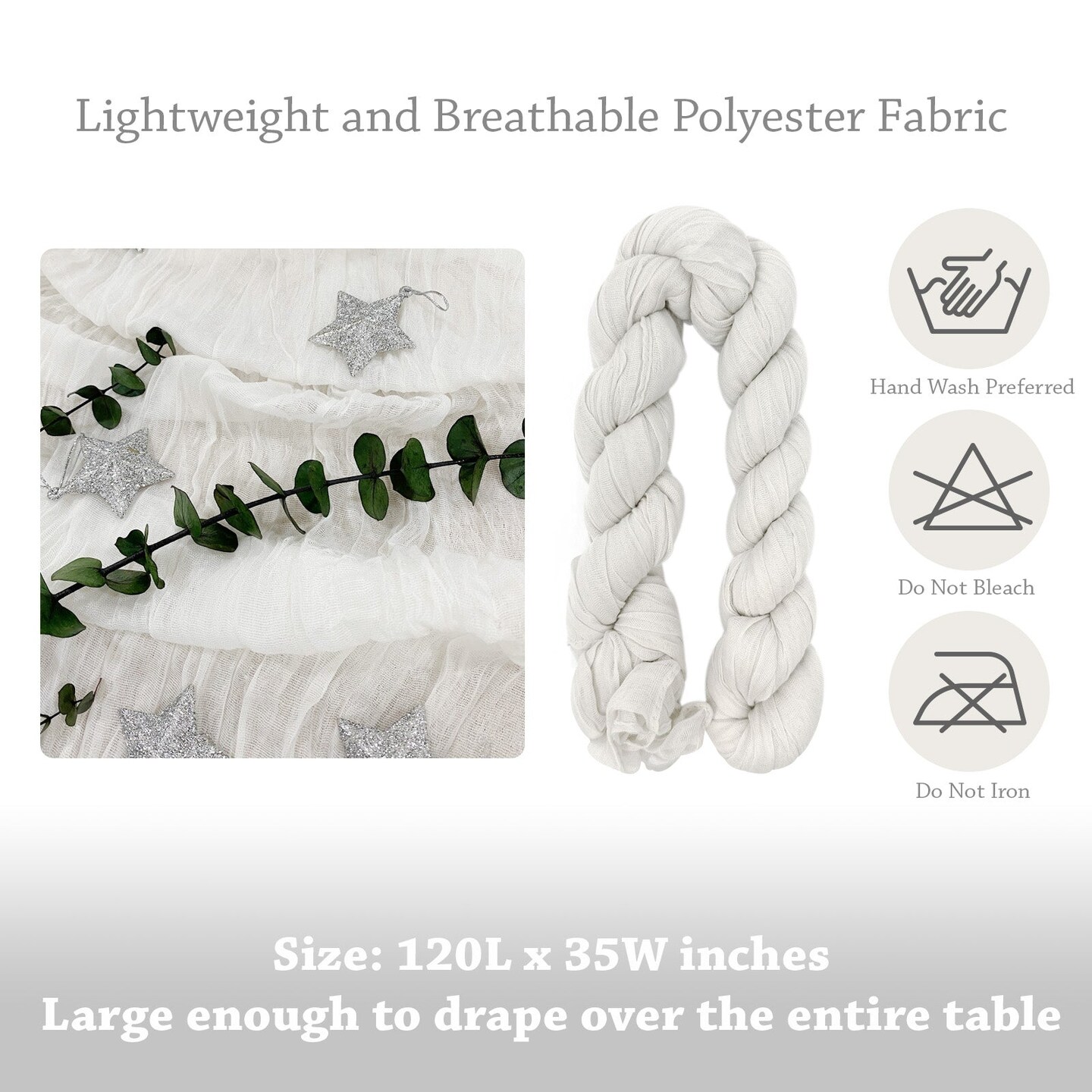 Wrapables 10Ft Bohemian Cheesecloth Gauze Table Runner for Rustic Weddings, Parties, Home Decor, White