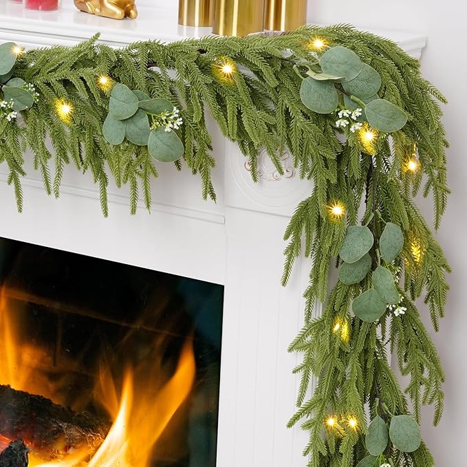 6FT Real Touch Pine Garland Christmas Decoration&#xFF0C;Artificial Faux Cedar Garland for Christmas Table Fireplace Mentle Wall Home Decoration