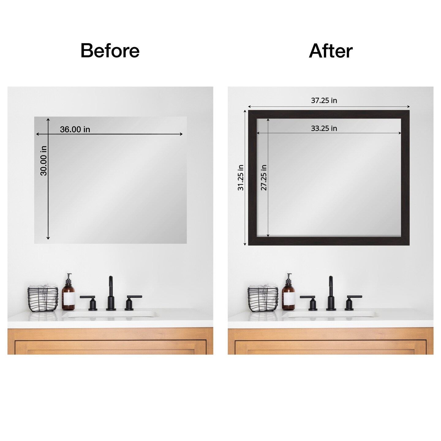 Amanti Art Mirror Makeover Bathroom Mirror Frame Border Kit - Fully Assembled Peel and Stick Frame - Mirror NOT Included - Furniture Espresso Narrow Trim