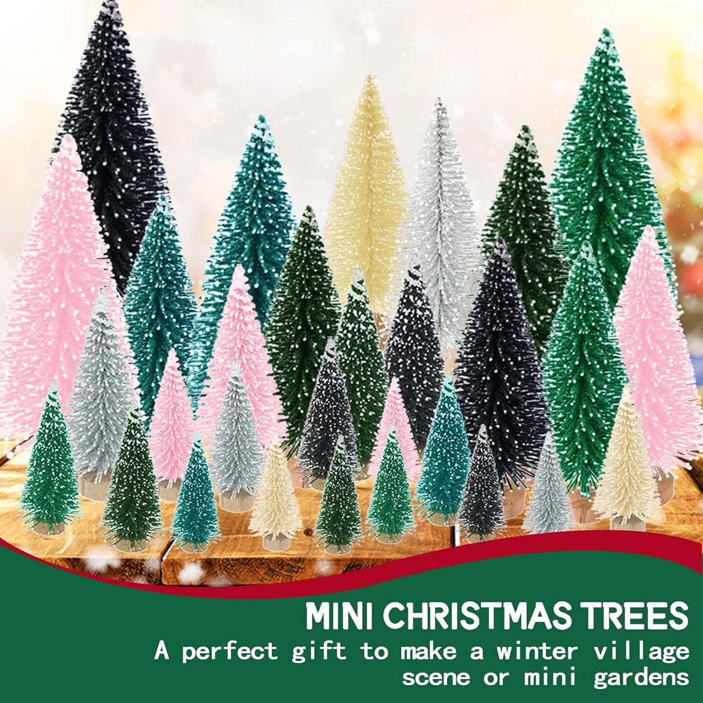 Mini Bottle Brush Christmas Trees Table Decorations, Small Artificial Miniature