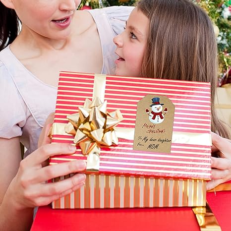 250PCS Kraft Christmas Stickers Labels Self Adhesive Christmas Gift Tags Sticker for Presents Boxes Bags Envelopes Decoration, 2 x 3 Inch