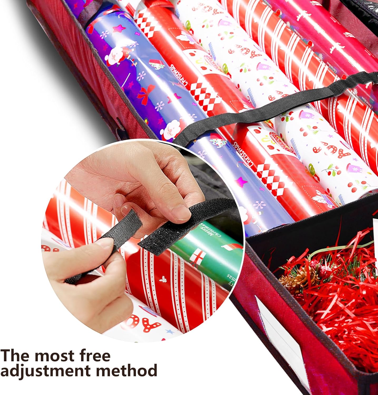 Gift Wrap Organizer 42 Inch, 600d Oxford Fabric Christmas Wrapping Paper Storage Containers Bag w/Useful Pockets Fits Storing Rolls, Ribbons, Bows Red