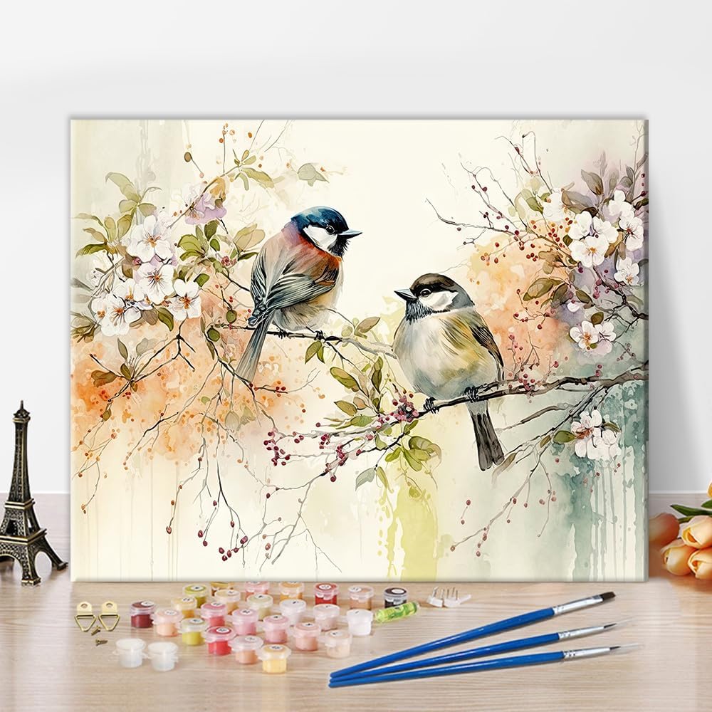 Adult Bird Paint by Number Kit – DIY Acrylic Watercolor Canvas Painting Set with Paintbrushes, 16"x20", Easy & Fun for Beginners, Teens & Adults