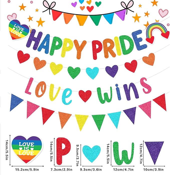 4 Pcs Happy Pride Banner Rainbow Pride Love Wins Banner Rainbow Flag Banner LGBTQ Banner Photography Happy Pride Wall Decor for Gay Pride Decoration Pride Month Decorations