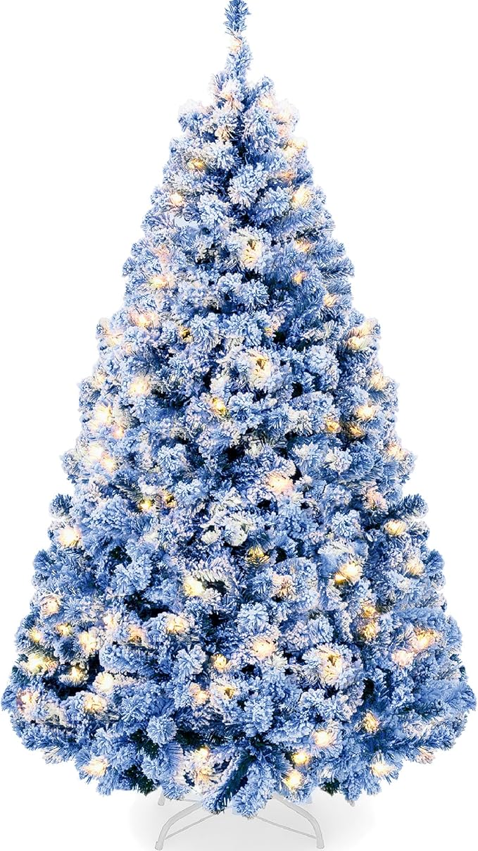 Snow Flocked Christmas Tree Full Pine with 250 White &#x26; Multicolor LED Lights, 928 Tips &#x26; Foot Switch Control