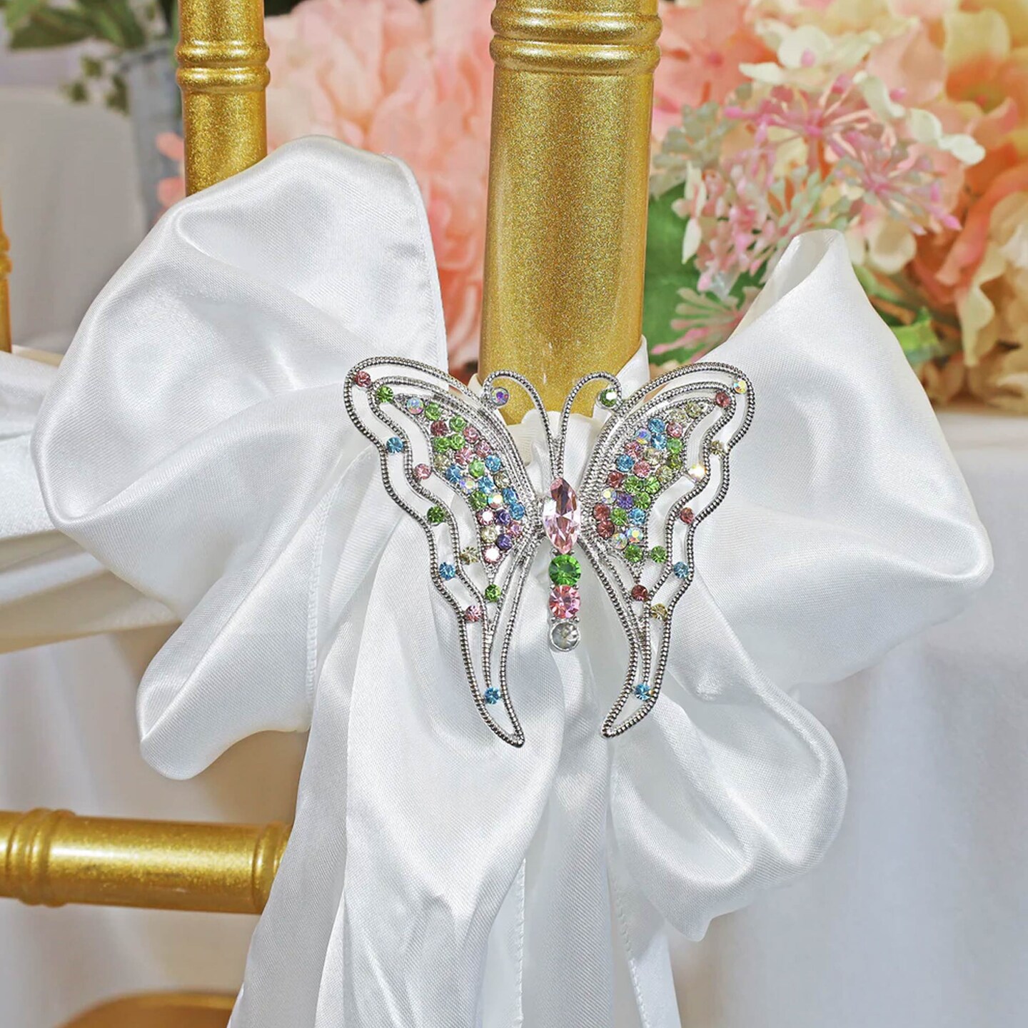 Butterfly Rhinestone Chair Sash Buckle Silver Metal Accent 2 Inch Width