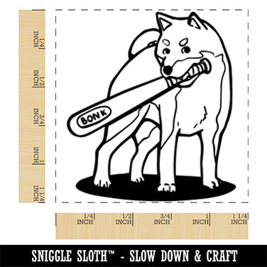 Shiba Inu Dog with Bonk Baseball Bat Square Rubber Stamp for Stamping Crafting