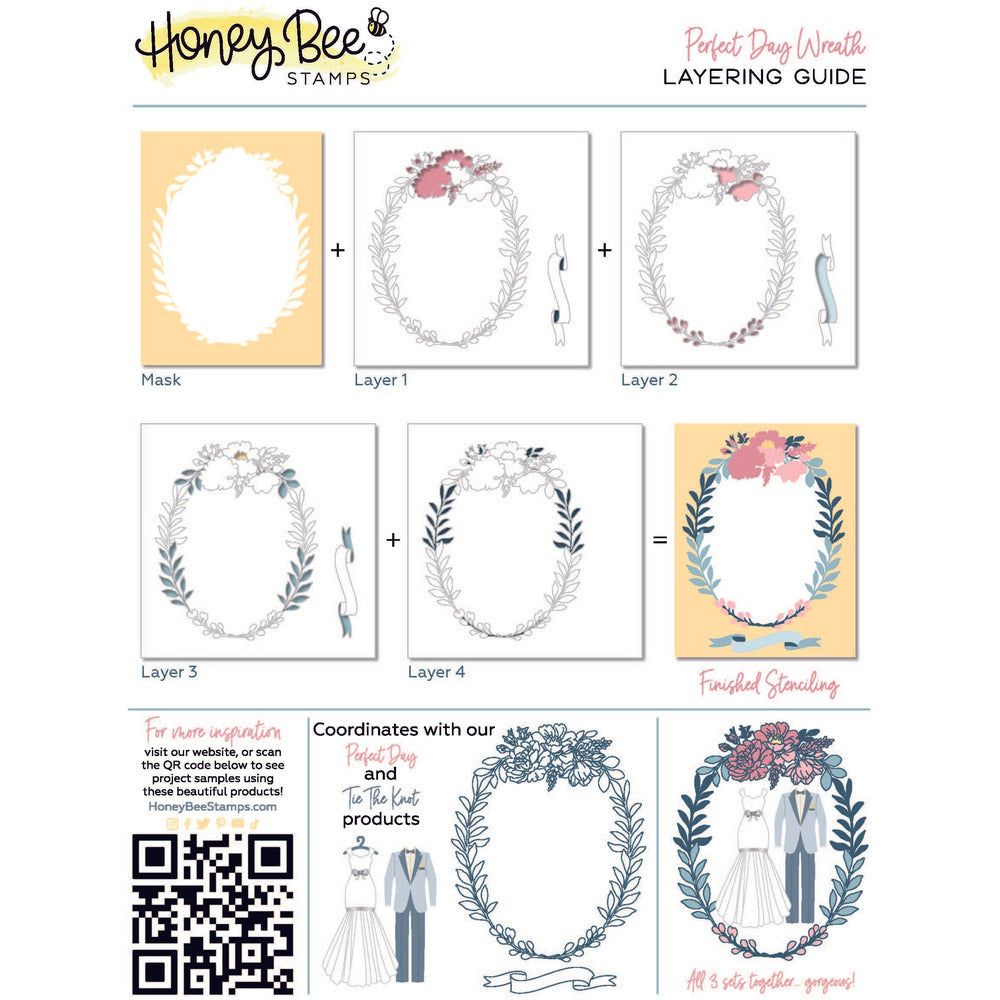 Perfect Day Wreath - Set of 5 - 6"x6" Coordinating Stencils and Mask - Retiring