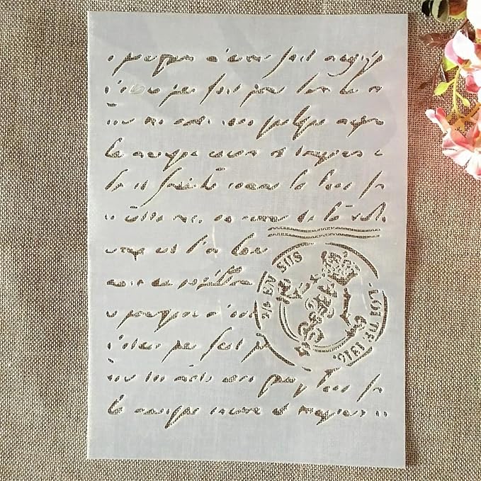 A4 Reusable Script Stamp Stencil for Painting - Vintage Paragraph Letters Layering Template, DIY Wall Art, Wood Furniture, Scrapbook & Crafts (8.3x11.7inch)