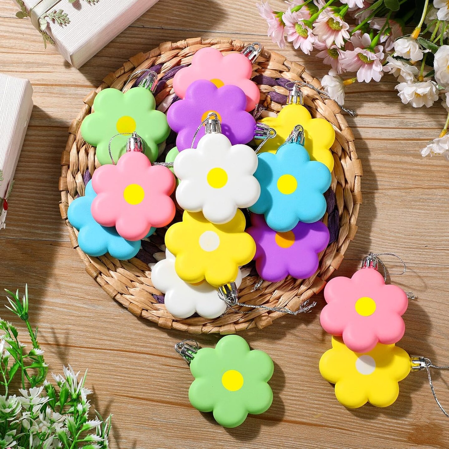 24 Pcs Spring Flower Ornaments 2.7 Inch Tulips Daisy