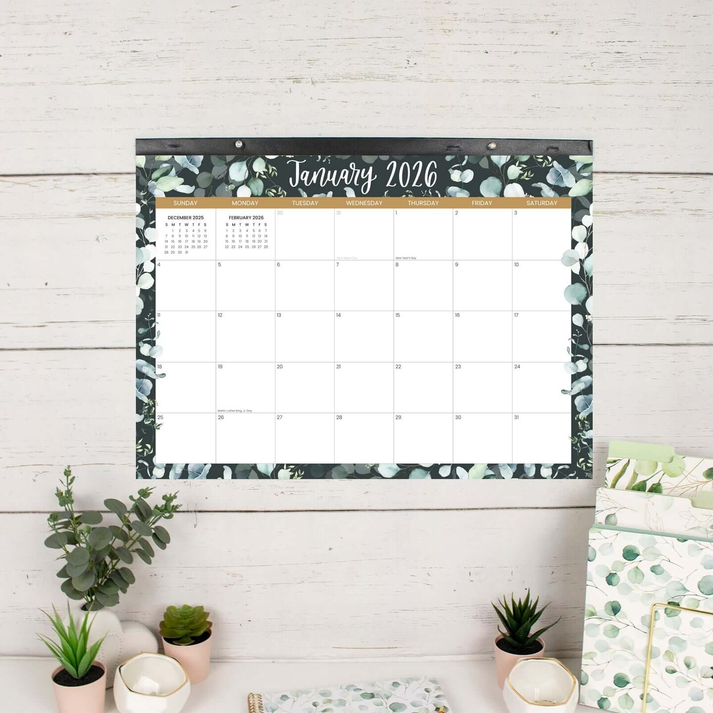 bloom daily planners 2025-26 Academic Desk & Wall Calendar, 16" x 21", Greenery