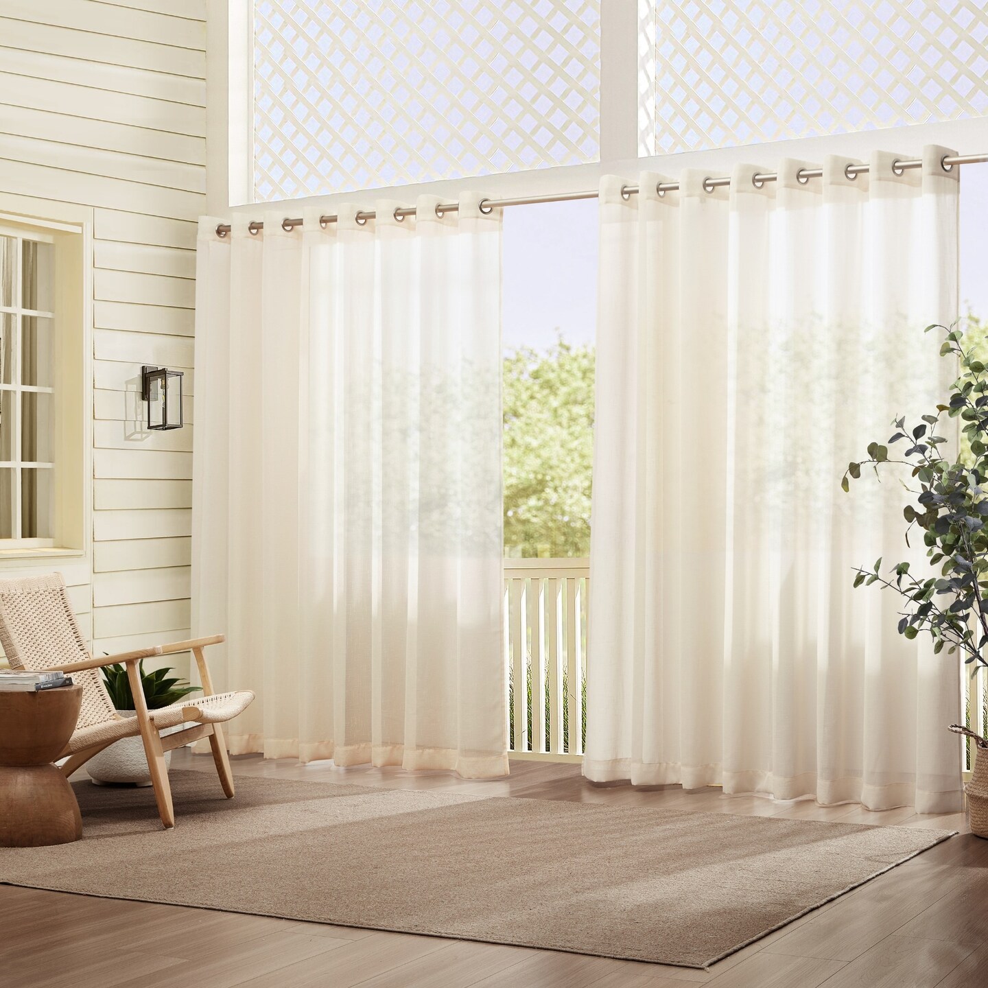 Threadmade Home Carmen Sheer Extra Wide Indoor/Outdoor Sheer Window Curtain, Ivory - 114"W x 84"L