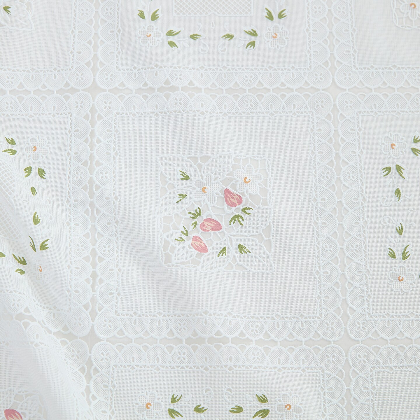 Threadmade Home Floral Lace-Inspired 3-Yard Cut-to-fit Vinyl Tablecloth/Table Protector, White - 54"W x 108"L
