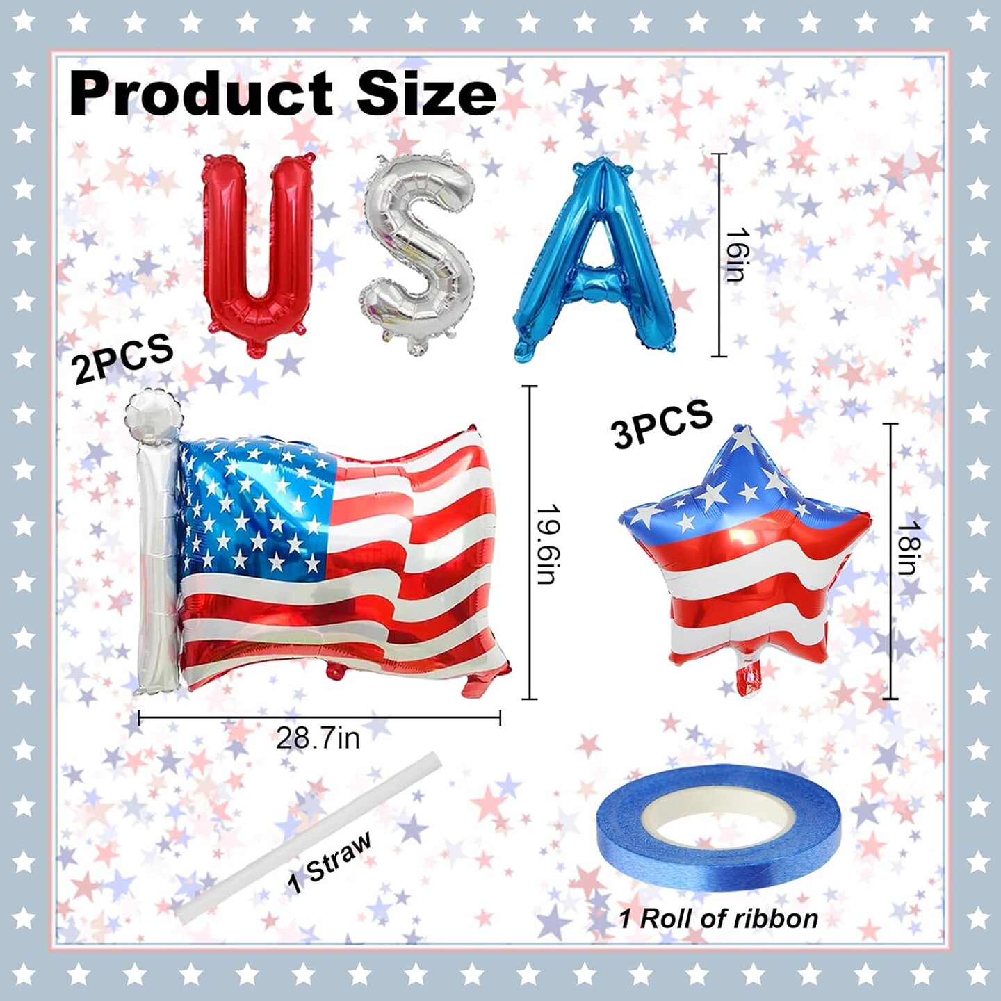 8 Pcs 4th of July Balloons American Flag Star Balloons USA Balloon Red White and Blue Foil Balloon