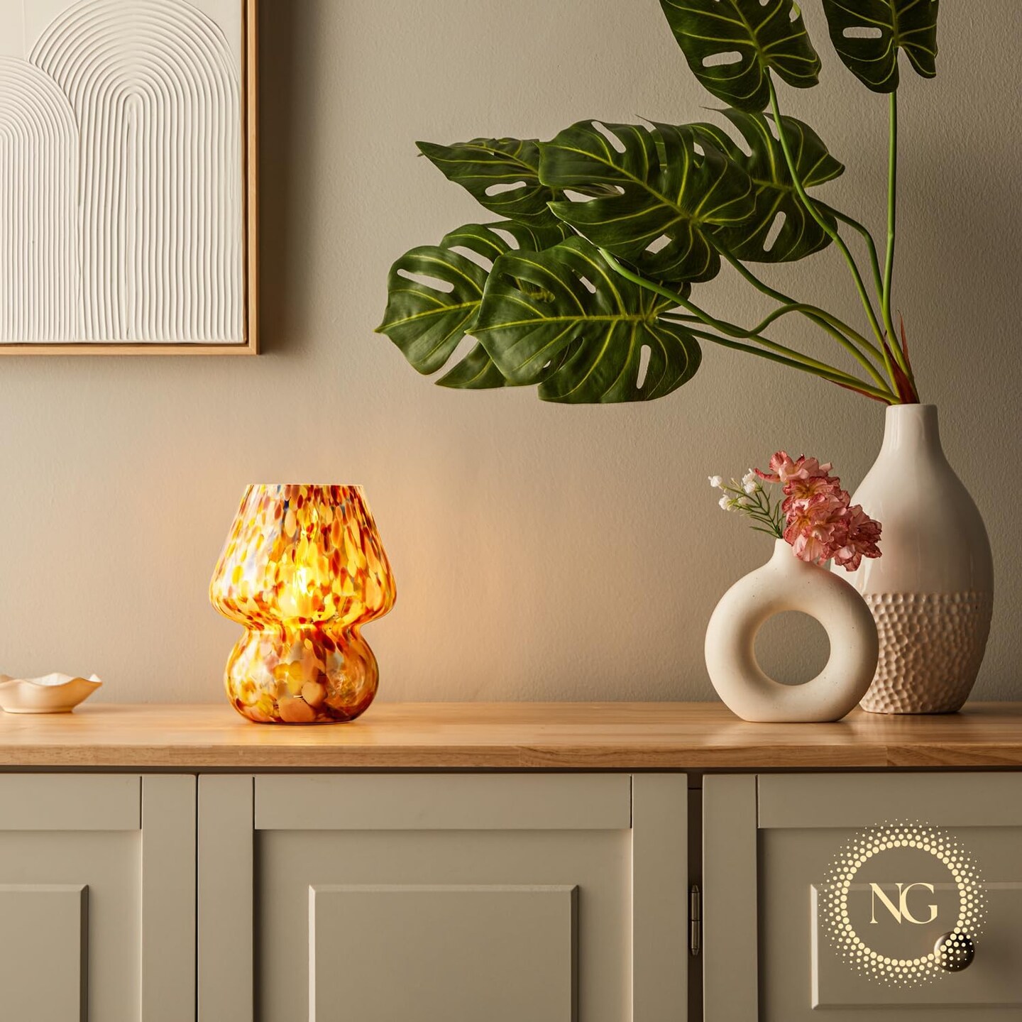 Next Glow Mushroom Lamp &#x2013; Modern Colorful Glass LED Light with Dimmer for Bedroom &#x26; Desk D&#xE9;cor