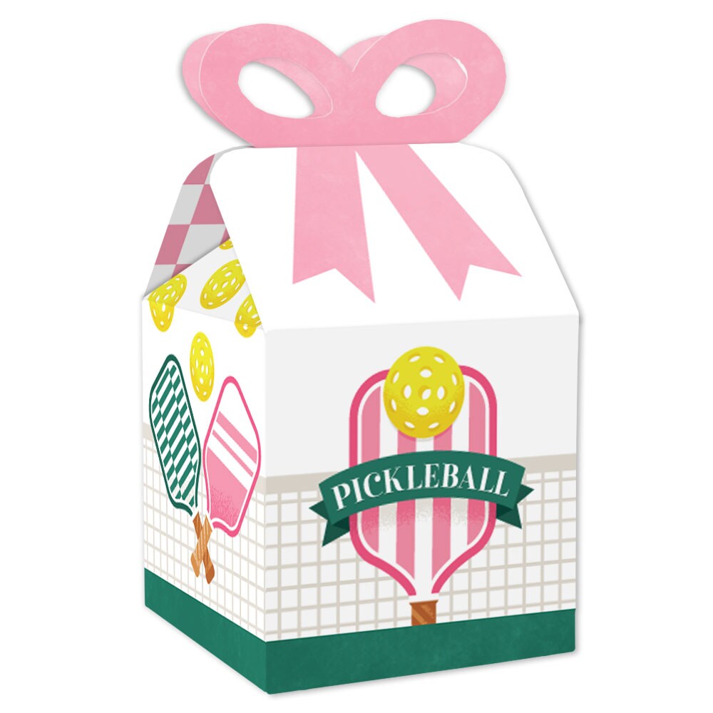 Big Dot of Happiness Pink Pickleball Bow Boxes, Country Club Birthday Favors, Square Favor Gift Boxes for Pickleball Birthday or Bachelorette - 12 ct