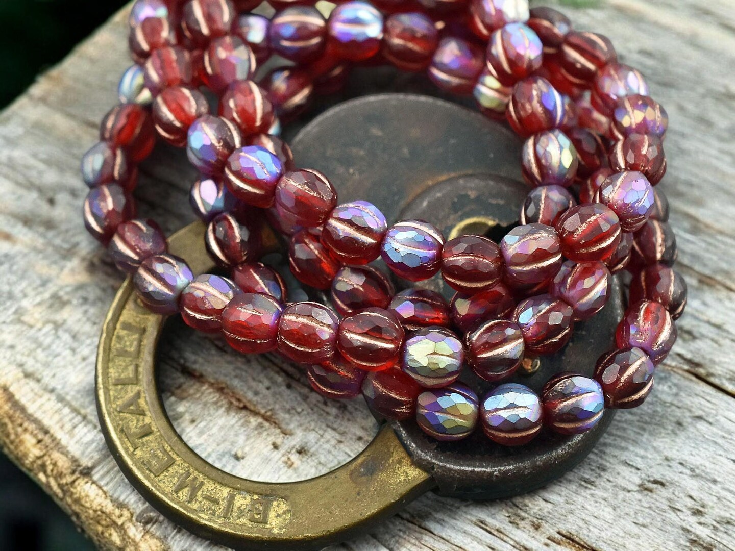 *25* 6mm Copper Washed Matte Ruby Red AB Faceted Round Melon Beads
