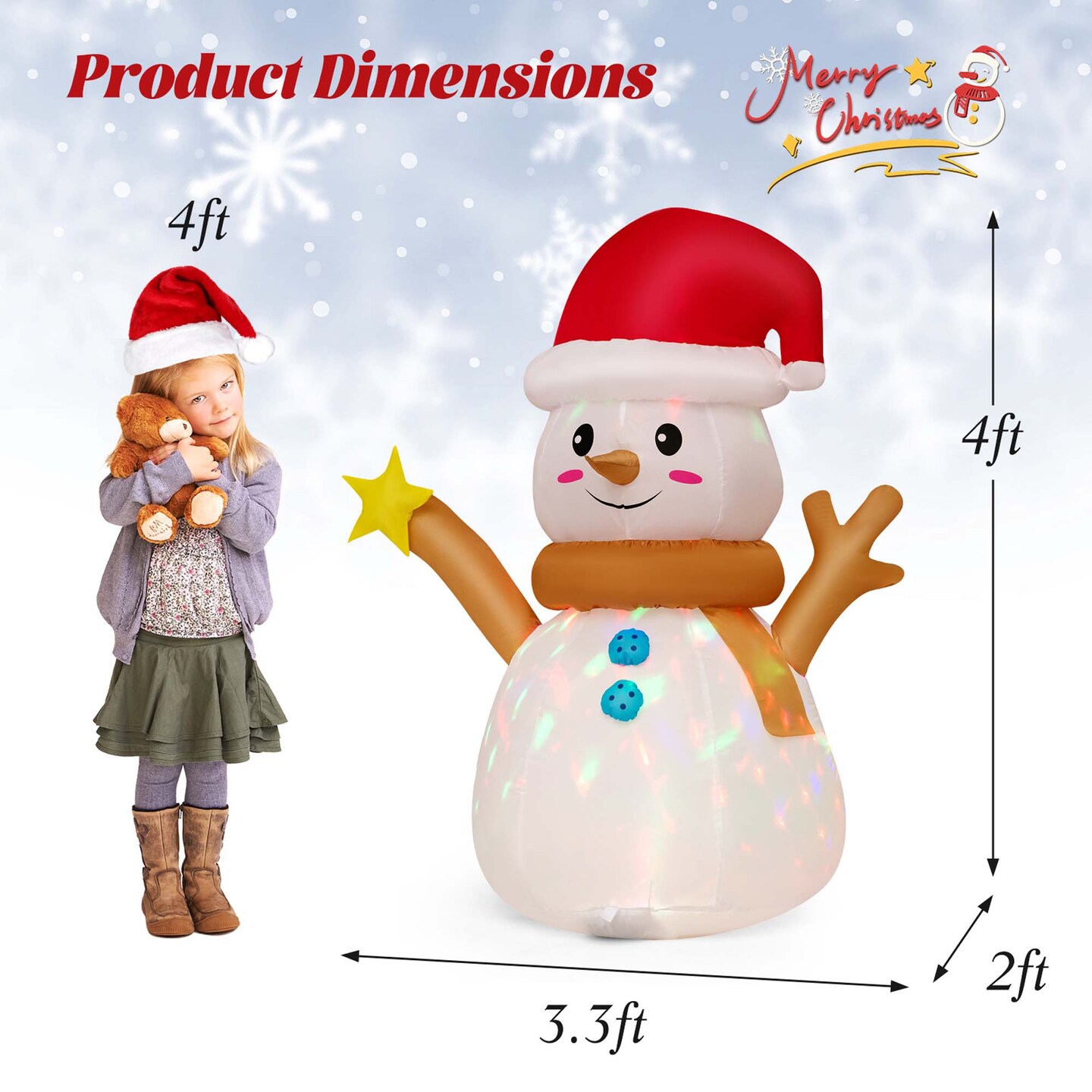 Costway 4 FT Inflatable Christmas Snowman Blow-up Decoration with 360° Rotating LED Lights