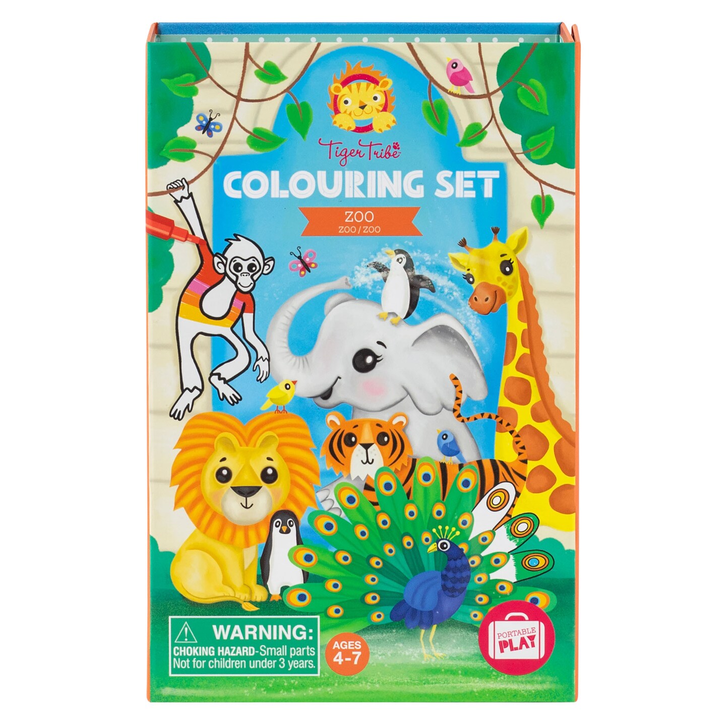 Tiger Tribe: Coloring Set - Zoo - Activity Set w/ Stickers, Coloring Pages &#x26; Markers Stored Inside Magnetic Sealed Storage Box, Portable, Kids Age 4+