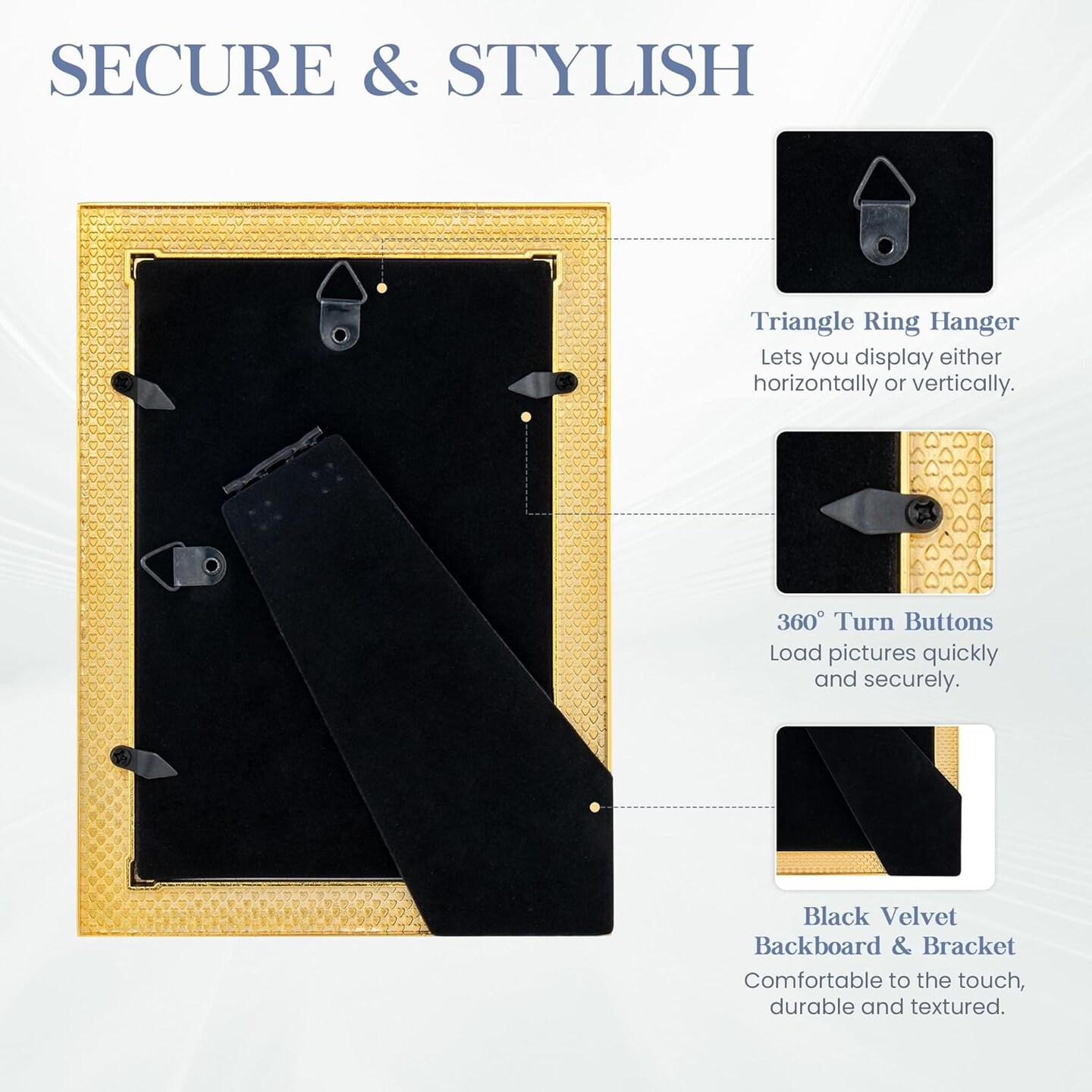 icture Frames Navy Blue Enamel with Gold Metal Edge and HD Real Glass Wall