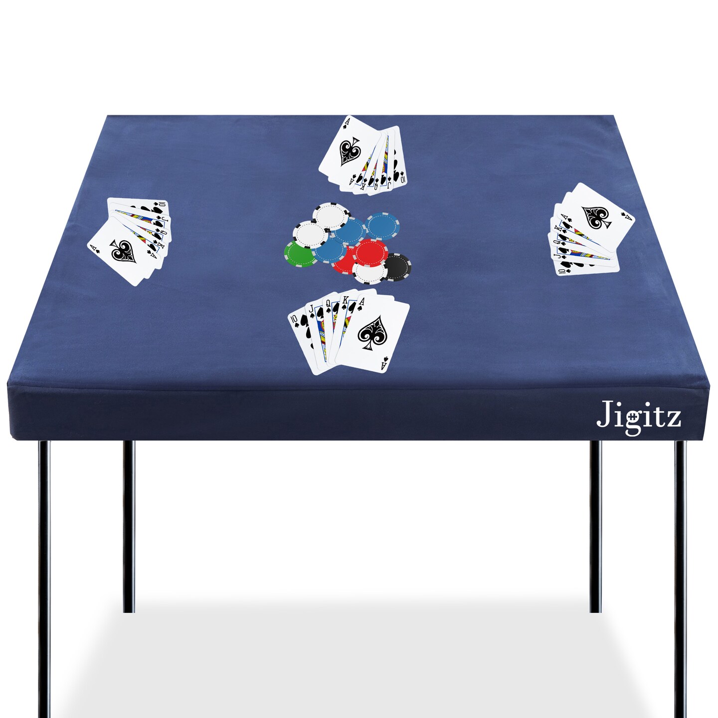 Jigitz Fitted Game Table Cover 34-36in Green or Blue - Poker Felt Table Cover