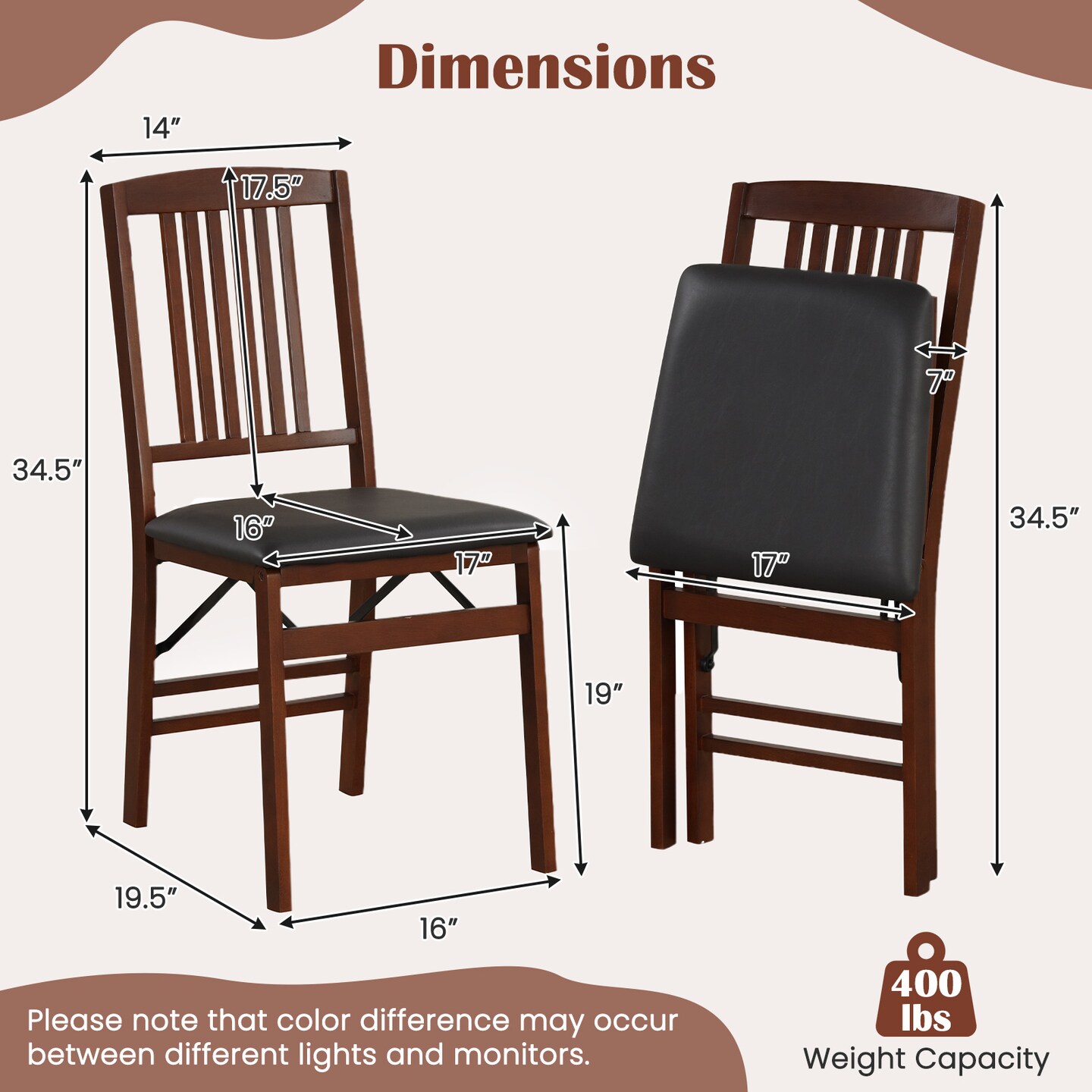 Foldable Upholstered Kitchen Chairs With Padded Seat - Set Of 2