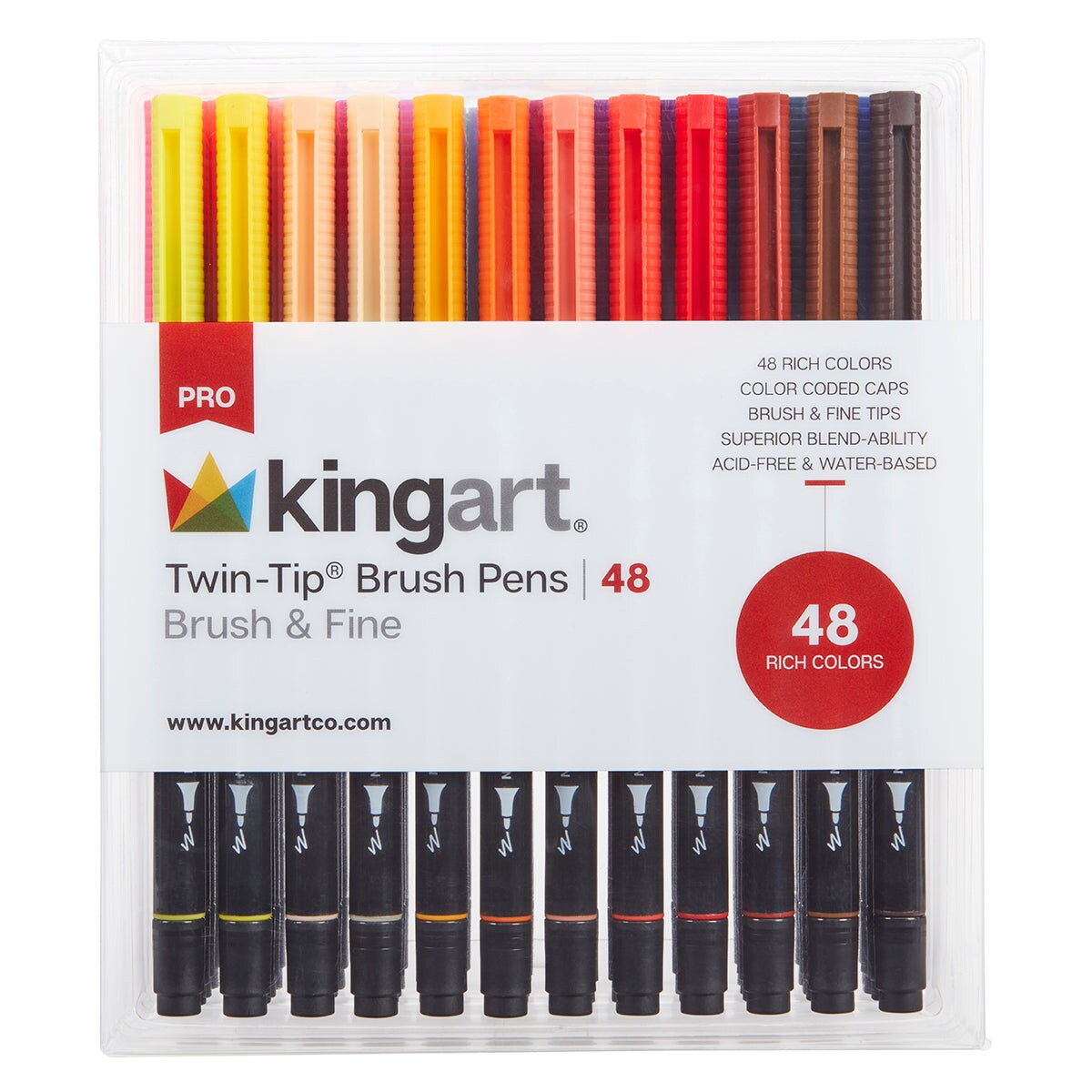 KINGART&#xAE; PRO Twin-Tip&#x2122; 445 Series Brush Pen Art Markers, Set of 48 Unique &#x26; Vivid Colors