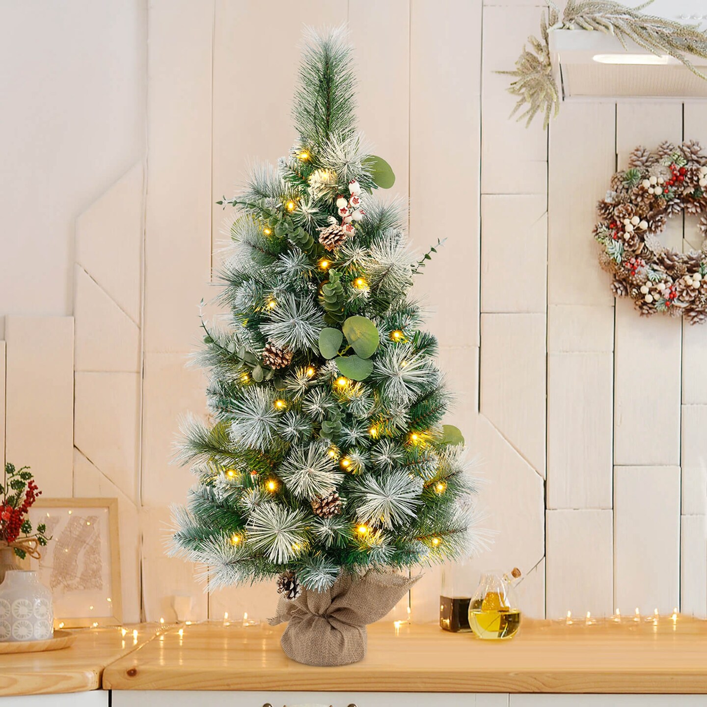 Costway 1/2 PCS 3 FT Artificial Christmas Tree with 98 Branch Tips Pine Needles Eucalyptus Leaves