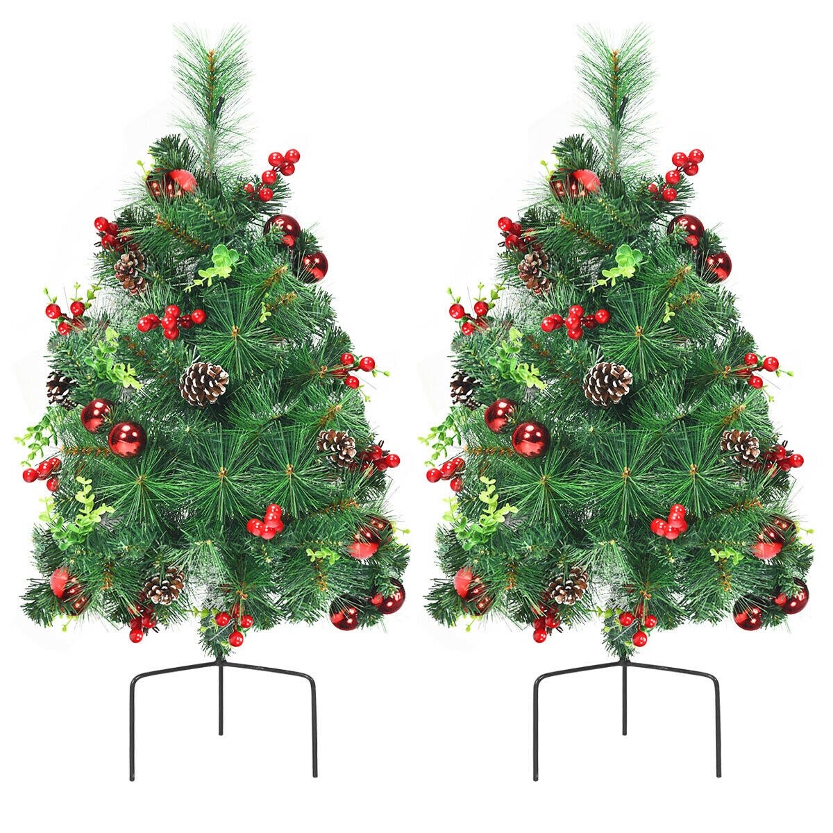 29 Inch Set of 2 Battery Powered Pre-lit Pathway Christmas Trees Perfect Outdoor Decoration