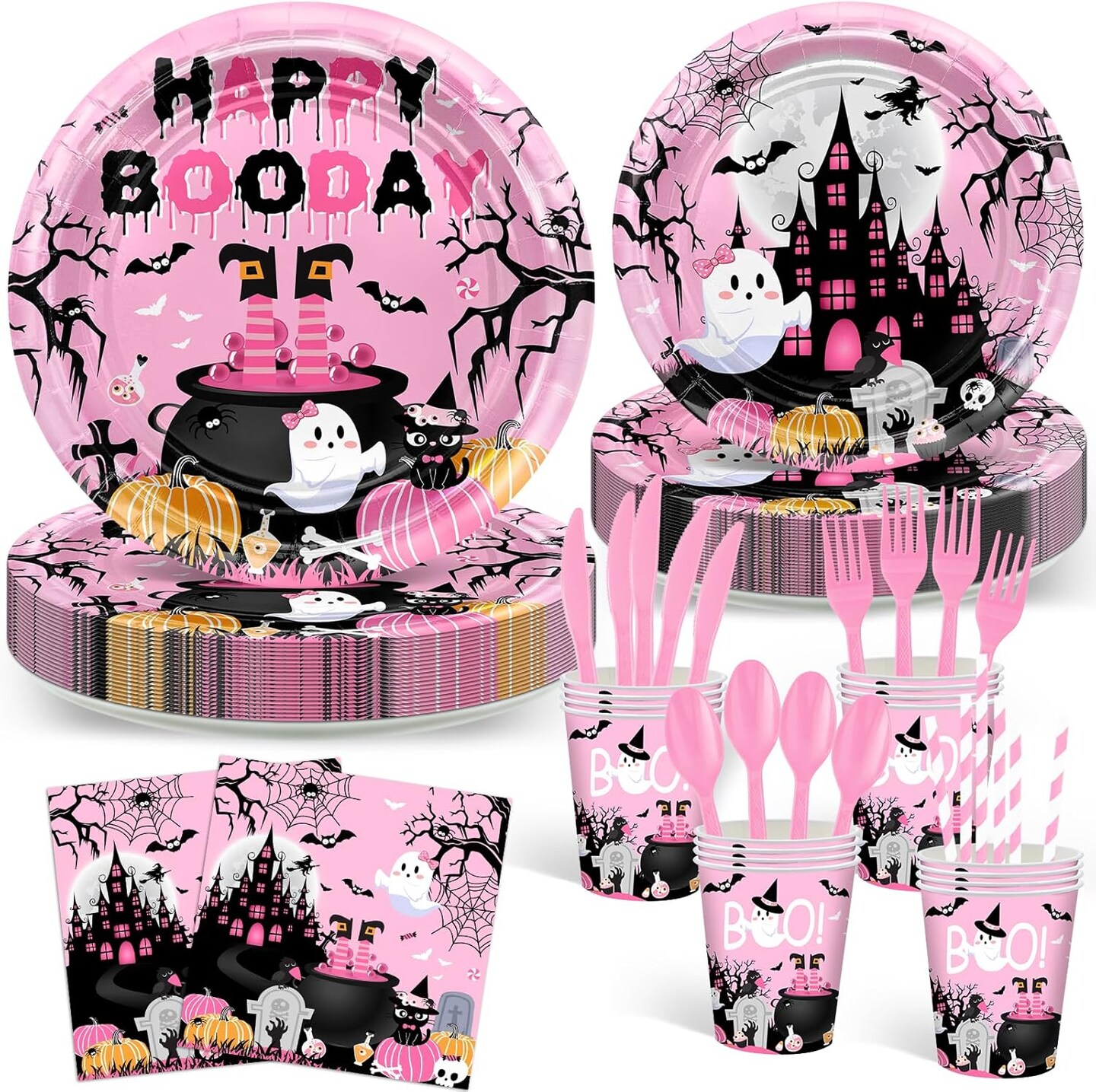 192 Pcs Pink Halloween Birthday Party Decorations