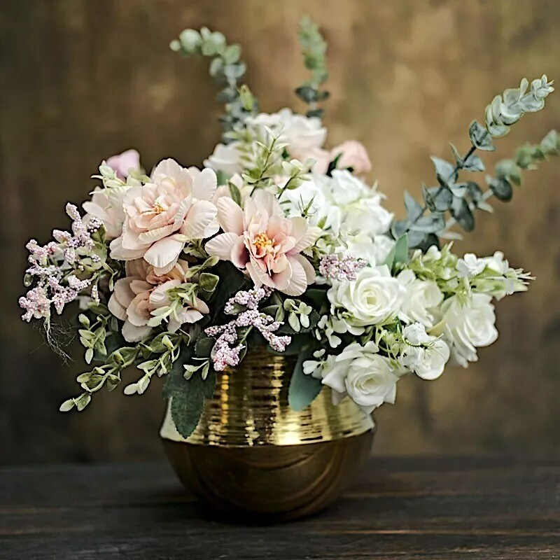 2 Gold Round 6&#x22; Textured Ceramic Flower Pots Succulent Planters Party Events