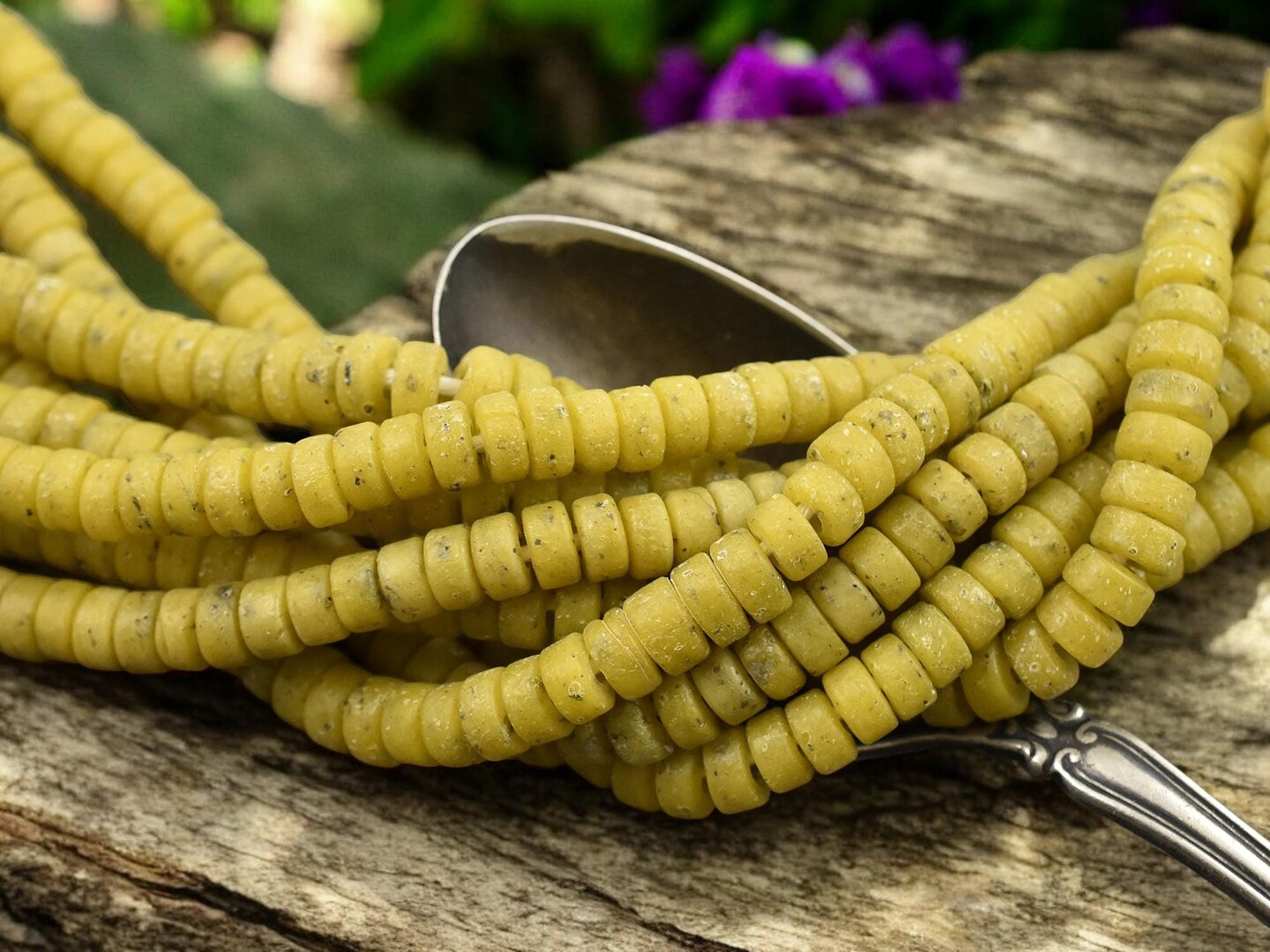 6x3mm Aged Citron Yellow Java Glass Heishi Beads (20&#x22; Strand) - Indonesian Glass