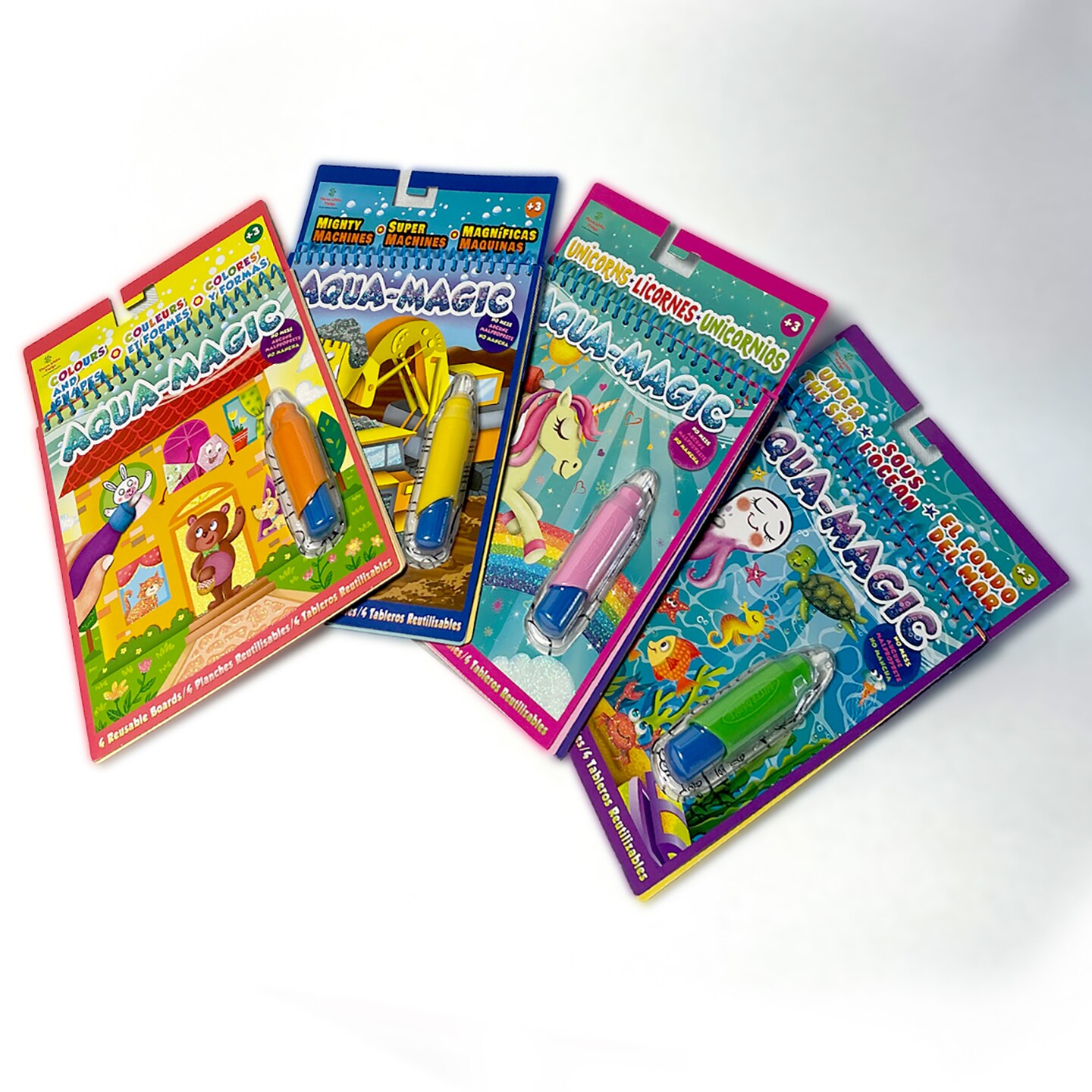 Three Little Twigs: Aqua Magic Bundle - 4pk Assorted Reusable Books, Kids Paint With Water, Unicorns, Under The Sea, Mighty Machines, Colors &#x26; Shapes