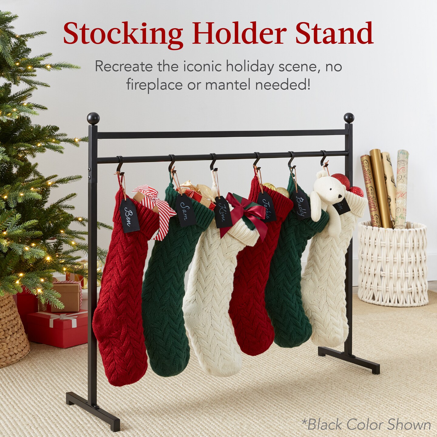 Best Choice Products 3ft Christmas Stocking Stand, Hanging Holiday D&#xE9;cor Display w/ Name Tags, Chalk Marker