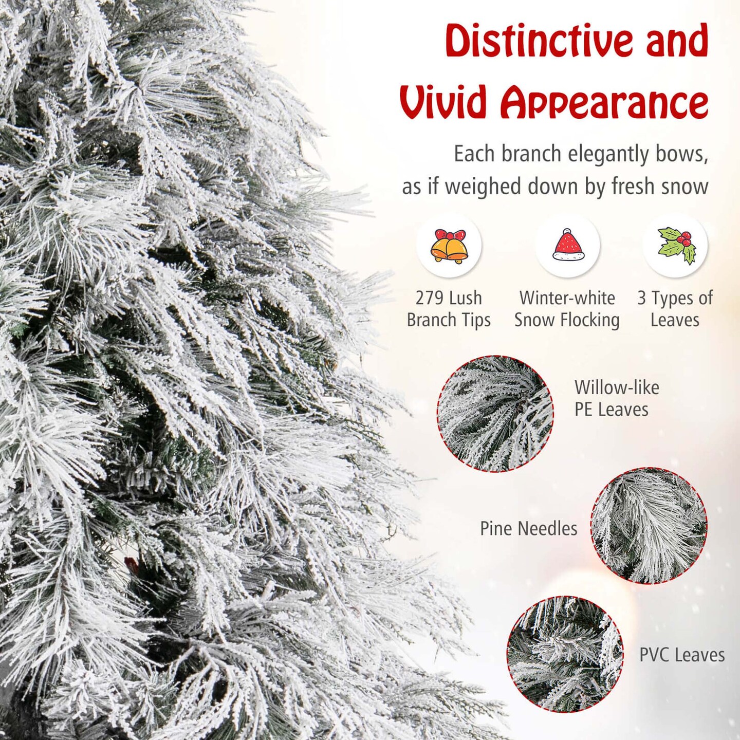 Costway 4.5/6/7 FT Pre-Lit Artificial Christmas Tree with 279/519/743 PVC & Pine Needles & PE Tips