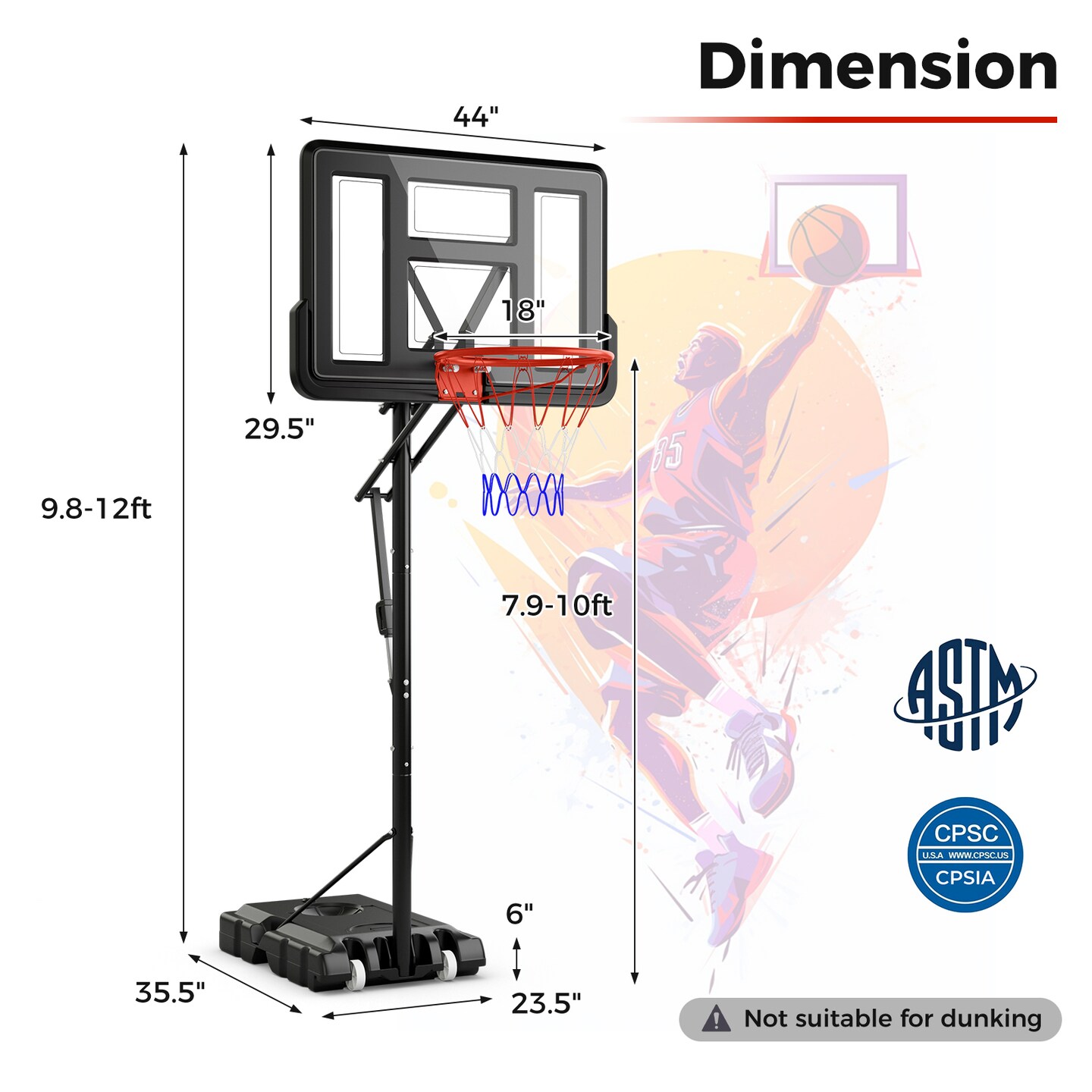 Portable Basketball Hoop System with Sturdy Base and Wheels