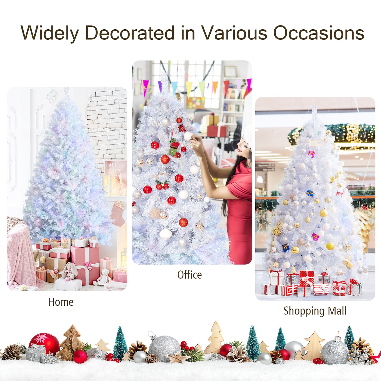 Costway 8ft White Iridescent Tinsel Artificial Christmas Tree with 1636 Branch Tips