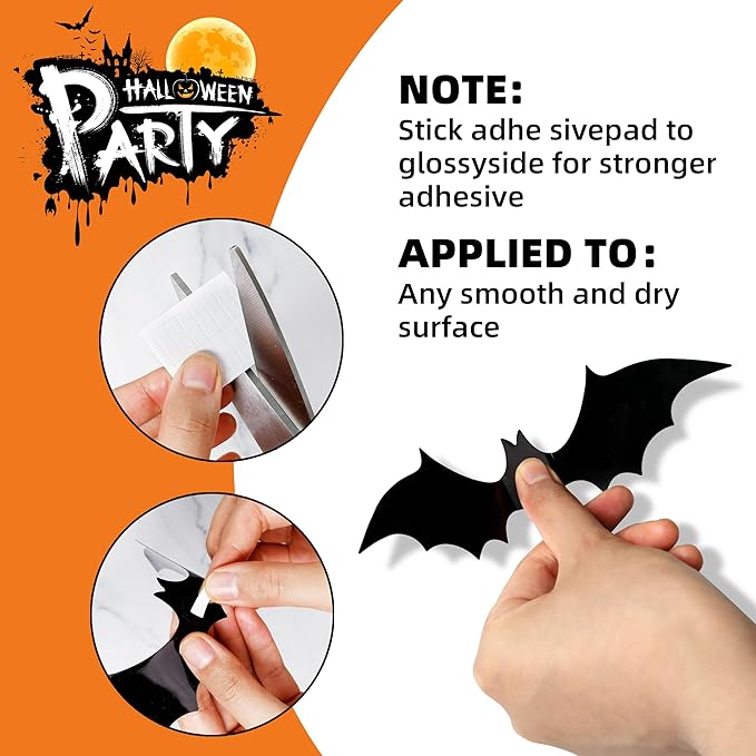 Bats Wall Decor 120PCS Halloween Decoration Bats Realistic PVC 3D Black Scary Bat Wall Stickers for Creepy Home Decor Halloween Party Decorations DIY Wall Decal Bathroom Indoor Halloween Decor
