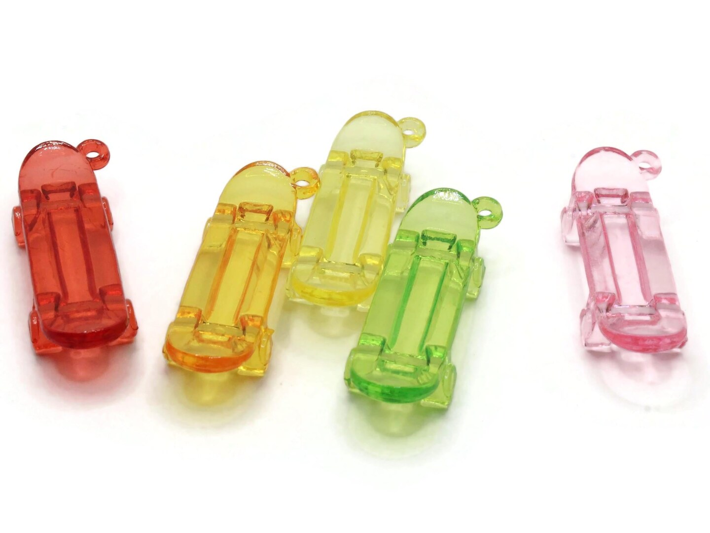 5 55mm Skateboard Charms ~ Clear Mixed Color Large Acrylic Pendants