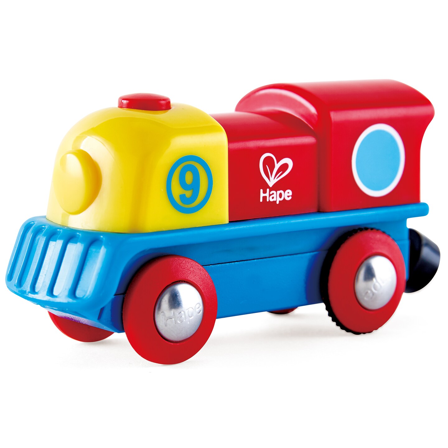 Hape: Brave Little Engine&#xA0;- Red-Yellow-Blue - Train Locomotive, Wooden Toy, Magnetic Linking Capability, Battery-Operated, Toddlers &#x26; Kids 18 Months+