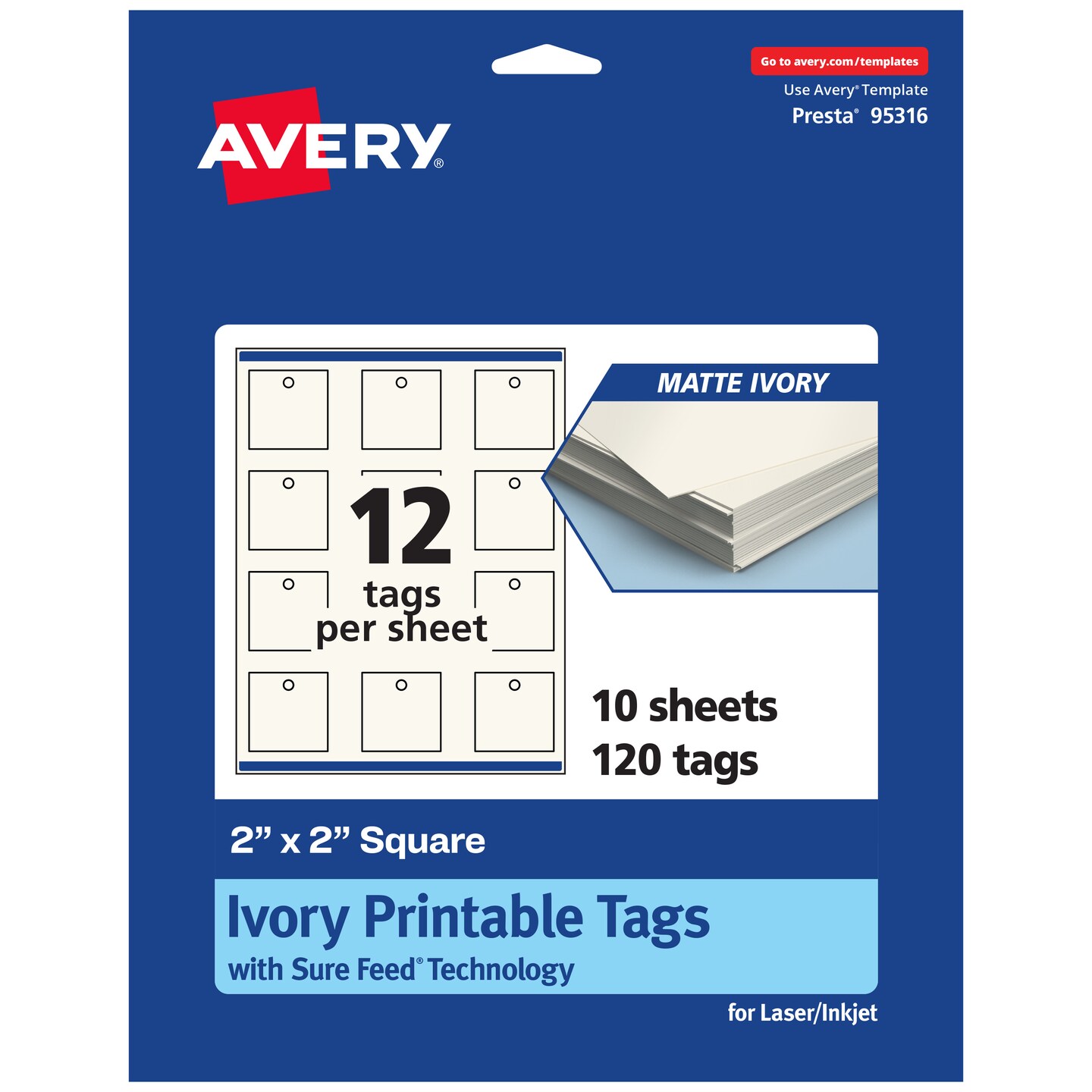 2&#x22; x 2&#x22; Square, Matte Ivory Printable Tags