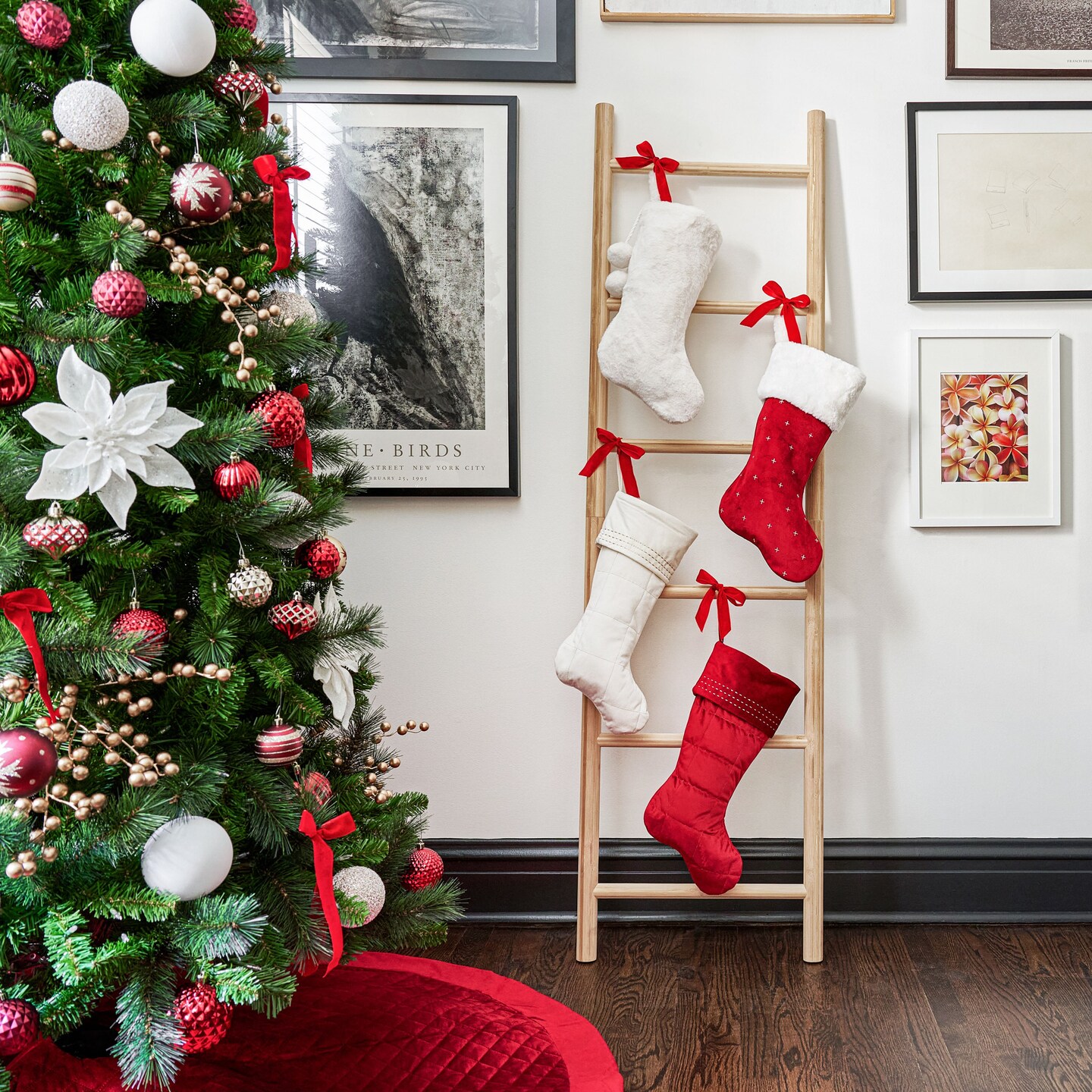 Gold Star Tufted Velvet Stocking with Faux Fur Cuff