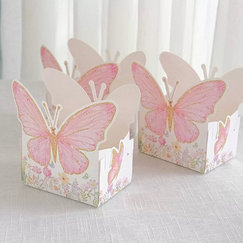 25 White Pink Glitter Butterfly Theme Paper Food Trays Party Event Decoration